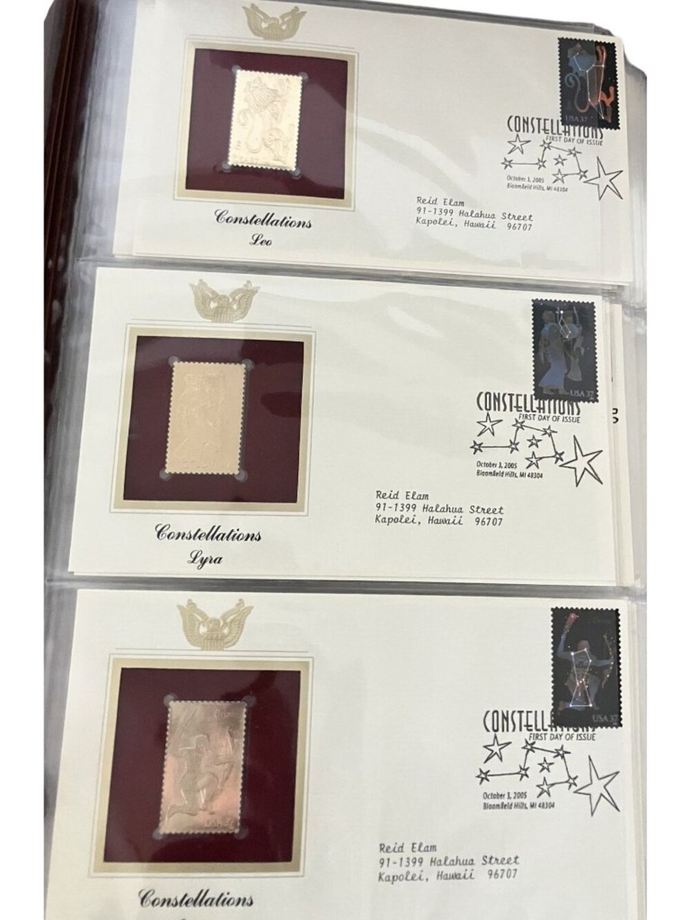 Constellation First Day Of Issue Covers 2005 Gold Foil Stamps